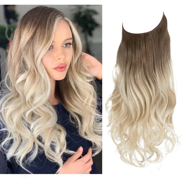 Premium Synthetic Clips In Natural Daily Wear Hair Extension Ombre One Piece Long Wave Invisible Wire False Hair Piece For Women - MONA HAIR 