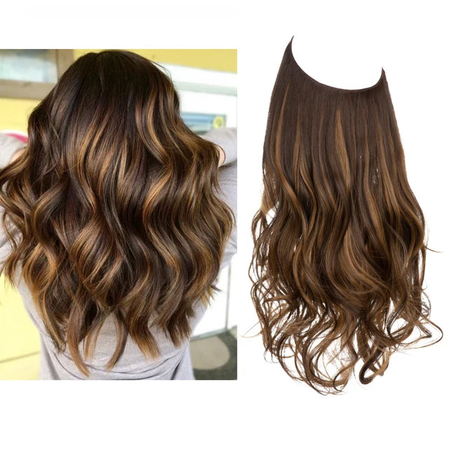 Premium Synthetic Clips In Natural Daily Wear Hair Extension Ombre One Piece Long Wave Invisible Wire False Hair Piece For Women - MONA HAIR 