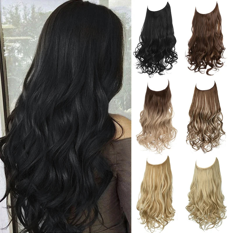Premium Synthetic Clips In Natural Daily Wear Hair Extension Ombre One Piece Long Wave Invisible Wire False Hair Piece For Women - MONA HAIR 
