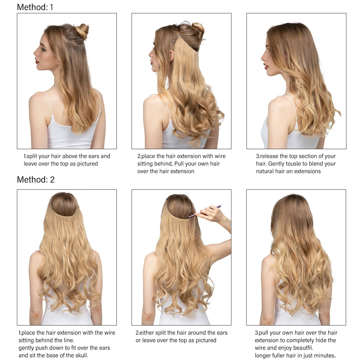 Premium Synthetic Clips In Natural Daily Wear Hair Extension Ombre One Piece Long Wave Invisible Wire False Hair Piece For Women - MONA HAIR 