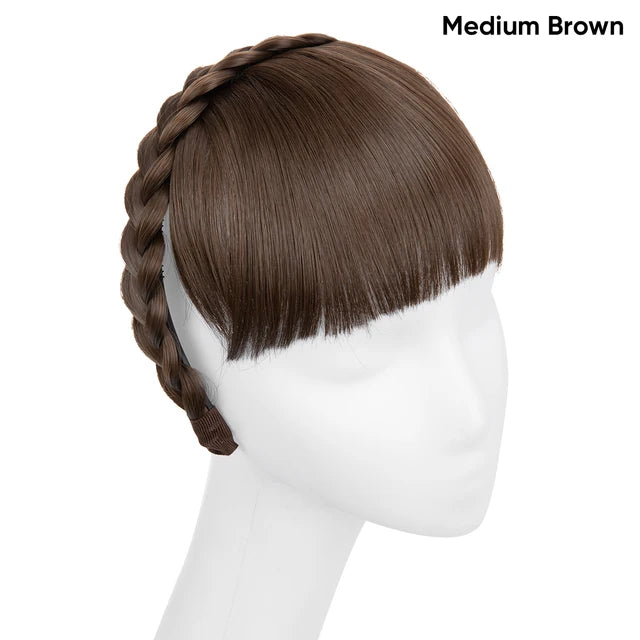 Premium Synthetic Natural Hair Blunt Fringe Without Long Sides Fake Braid Headband Bangs Daily Hair Bang Extension For Women B11 - MONA HAIR 