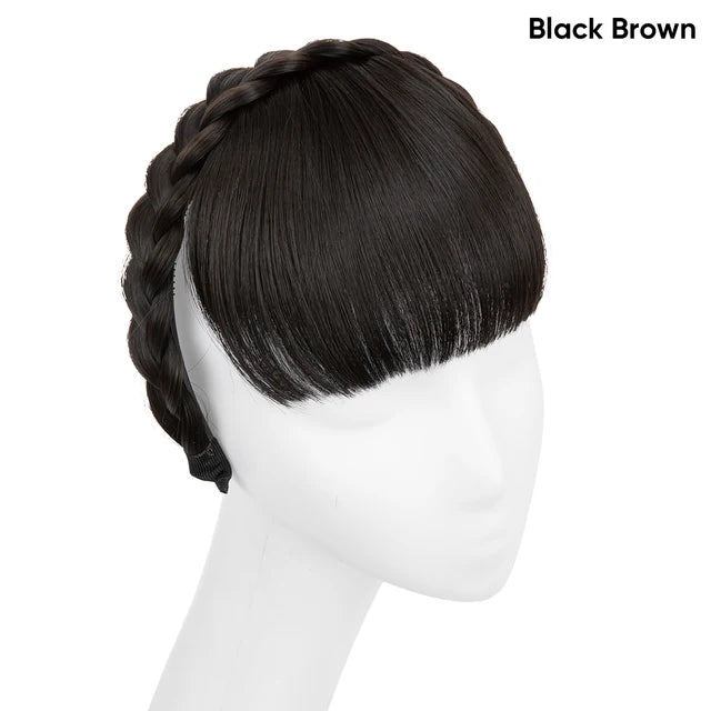 Premium Synthetic Natural Hair Blunt Fringe Without Long Sides Fake Braid Headband Bangs Daily Hair Bang Extension For Women B11 - MONA HAIR 