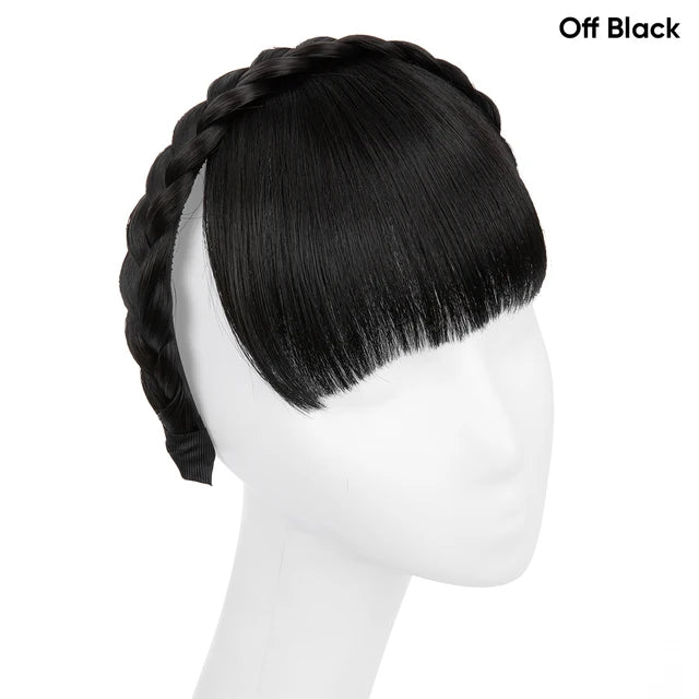Premium Synthetic Natural Hair Blunt Fringe Without Long Sides Fake Braid Headband Bangs Daily Hair Bang Extension For Women B11 - MONA HAIR 