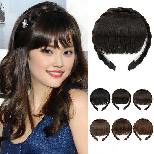 Premium Synthetic Natural Hair Blunt Fringe Without Long Sides Fake Braid Headband Bangs Daily Hair Bang Extension For Women B11 - MONA HAIR 
