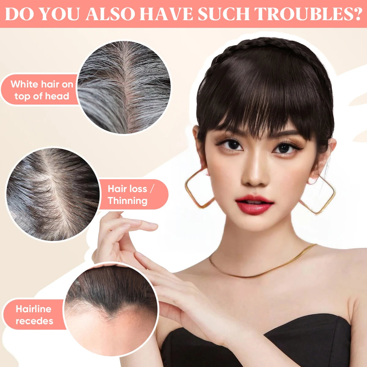 Premium Synthetic Natural Hair Blunt Fringe Without Long Sides Fake Braid Headband Bangs Daily Hair Bang Extension For Women B11 - MONA HAIR 