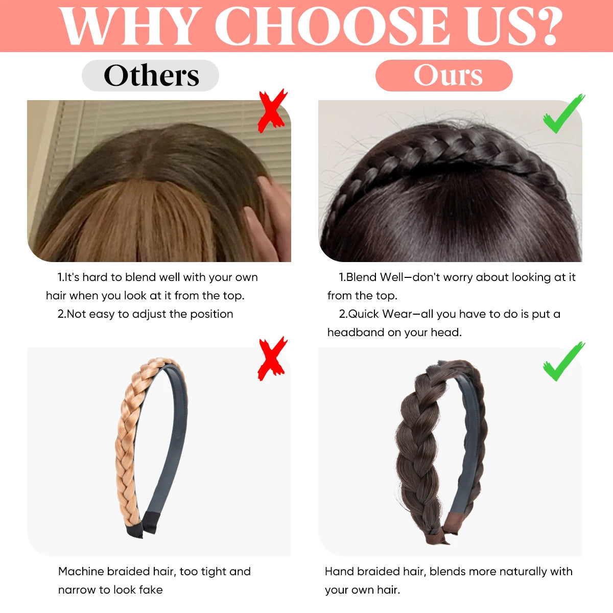 Premium Synthetic Natural Hair Blunt Fringe Without Long Sides Fake Braid Headband Bangs Daily Hair Bang Extension For Women B11 - MONA HAIR 