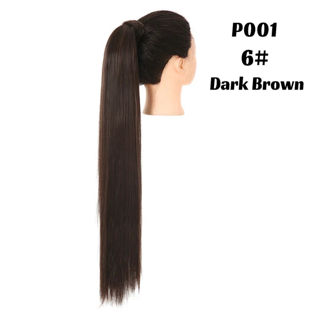 Premium Synthetic Straight Daily Ponytail Hair Extension Clip in Hairpiece  Smooth Overhead Pony Tail Wrap Around Pigtail P001 - MONA HAIR 