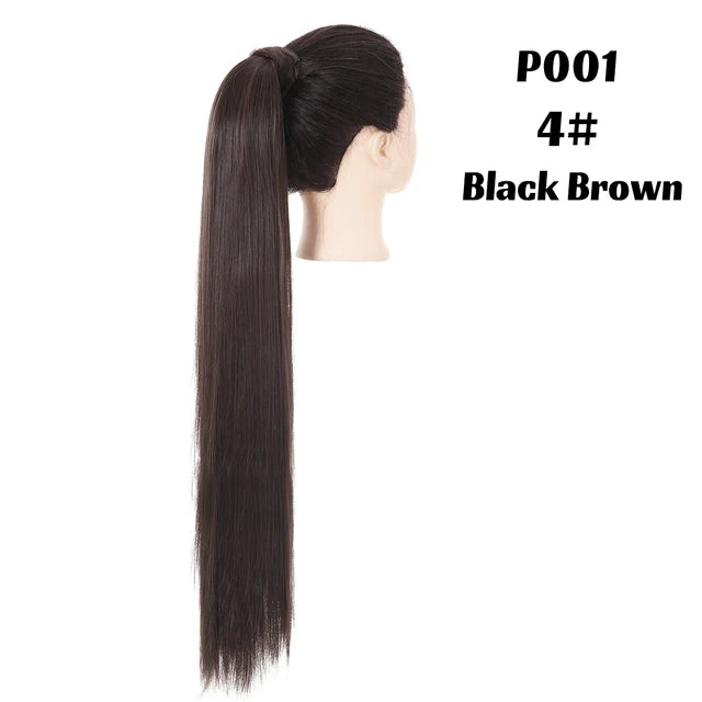 Premium Synthetic Straight Daily Ponytail Hair Extension Clip in Hairpiece  Smooth Overhead Pony Tail Wrap Around Pigtail P001 - MONA HAIR 