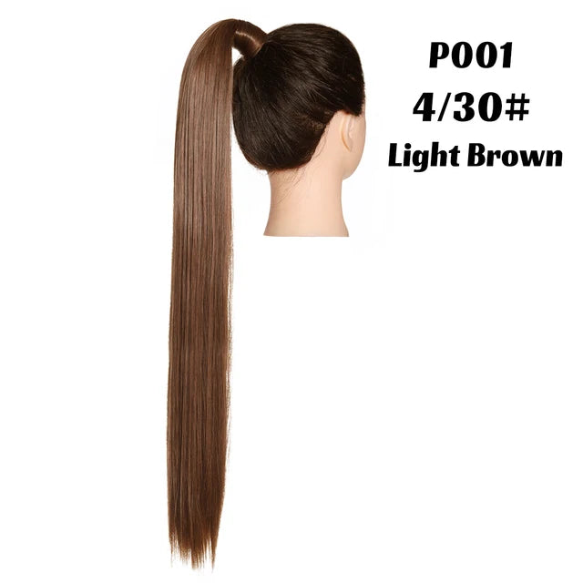Premium Synthetic Straight Daily Ponytail Hair Extension Clip in Hairpiece  Smooth Overhead Pony Tail Wrap Around Pigtail P001 - MONA HAIR 