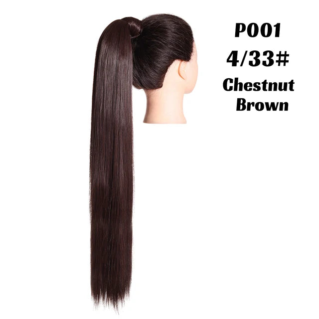 Premium Synthetic Straight Daily Ponytail Hair Extension Clip in Hairpiece  Smooth Overhead Pony Tail Wrap Around Pigtail P001 - MONA HAIR 