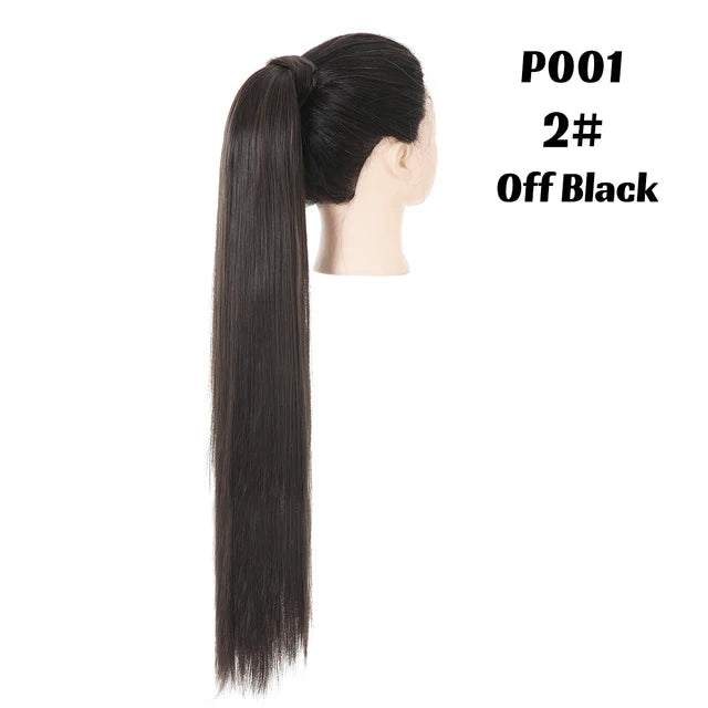 Premium Synthetic Straight Daily Ponytail Hair Extension Clip in Hairpiece  Smooth Overhead Pony Tail Wrap Around Pigtail P001 - MONA HAIR 