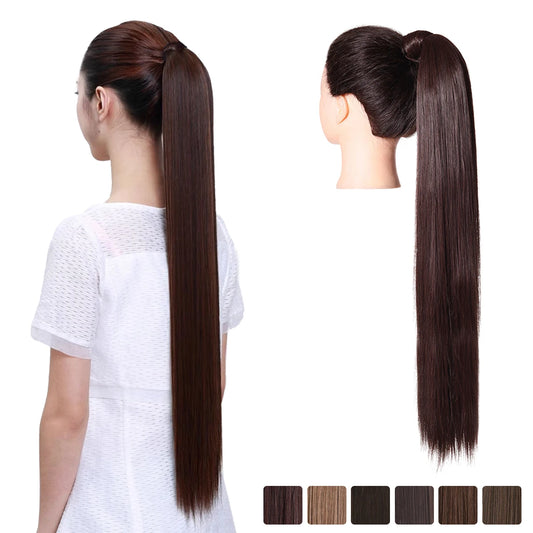 Premium Synthetic Straight Daily Ponytail Hair Extension Clip in Hairpiece  Smooth Overhead Pony Tail Wrap Around Pigtail P001 - MONA HAIR 