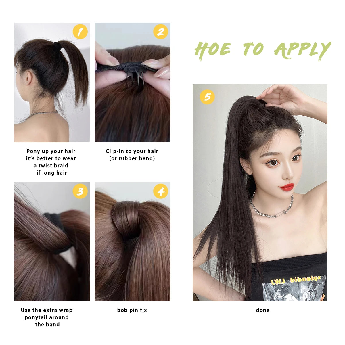 Premium Synthetic Straight Daily Ponytail Hair Extension Clip in Hairpiece  Smooth Overhead Pony Tail Wrap Around Pigtail P001 - MONA HAIR 