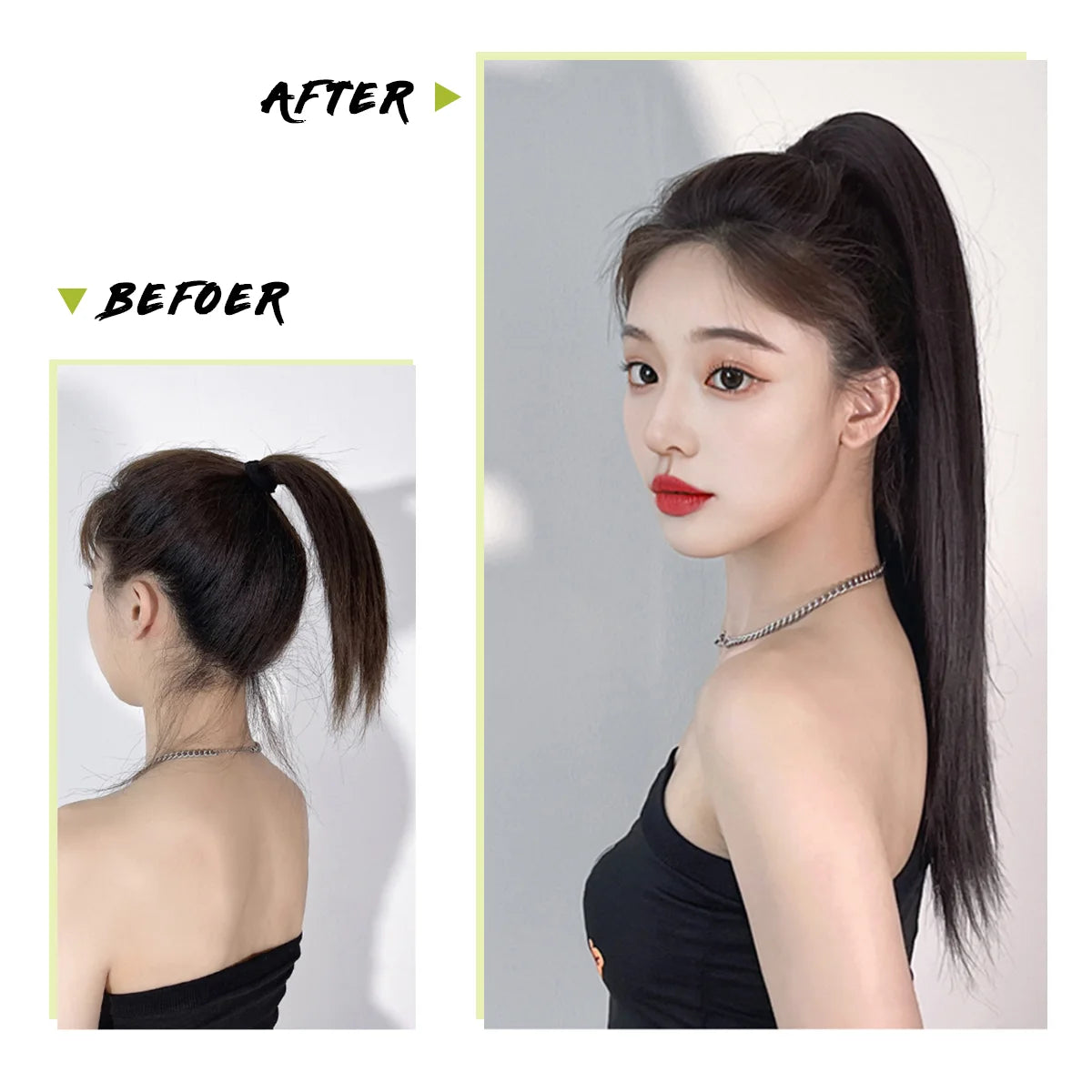 Premium Synthetic Straight Daily Ponytail Hair Extension Clip in Hairpiece  Smooth Overhead Pony Tail Wrap Around Pigtail P001 - MONA HAIR 