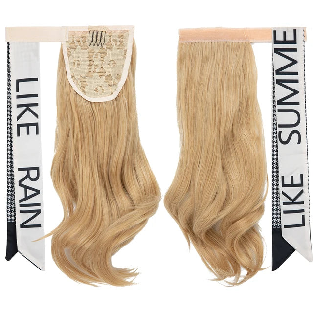 Premium Synthetic Wavy Clip in Ponytail With Hair Band Hair Extension Fake Hairpiece Blonde Wrap Around Pigtail Smooth Pony Tail - MONA HAIR 