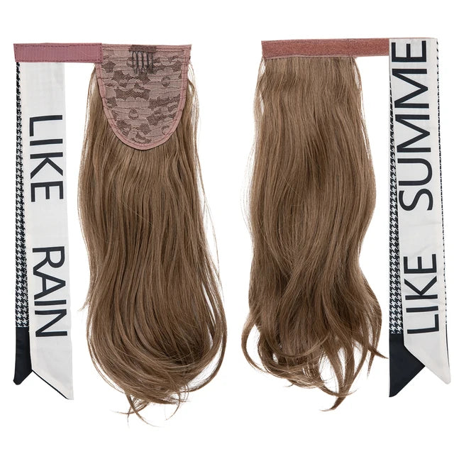 Premium Synthetic Wavy Clip in Ponytail With Hair Band Hair Extension Fake Hairpiece Blonde Wrap Around Pigtail Smooth Pony Tail - MONA HAIR 