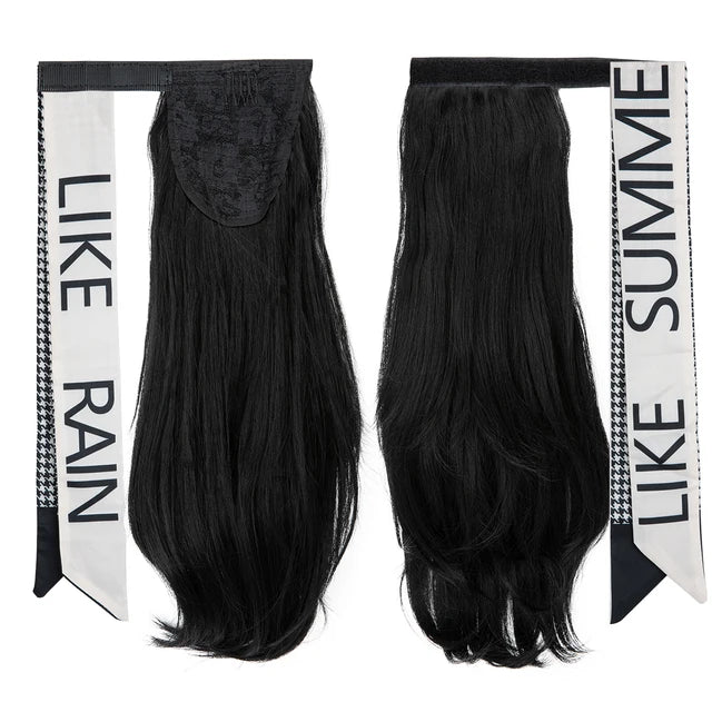 Premium Synthetic Wavy Clip in Ponytail With Hair Band Hair Extension Fake Hairpiece Blonde Wrap Around Pigtail Smooth Pony Tail - MONA HAIR 