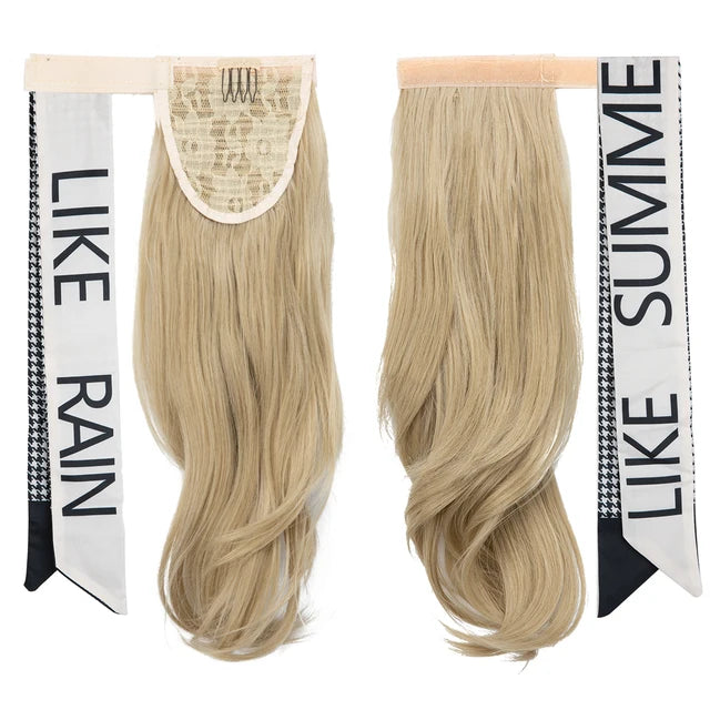 Premium Synthetic Wavy Clip in Ponytail With Hair Band Hair Extension Fake Hairpiece Blonde Wrap Around Pigtail Smooth Pony Tail - MONA HAIR 