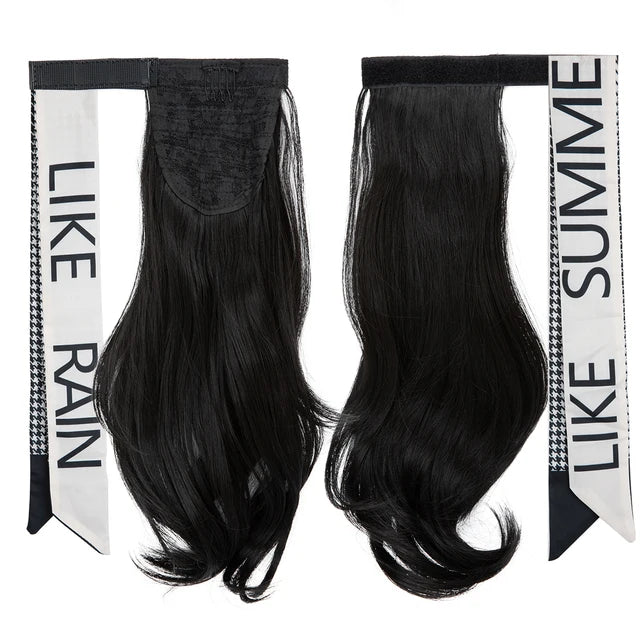Premium Synthetic Wavy Clip in Ponytail With Hair Band Hair Extension Fake Hairpiece Blonde Wrap Around Pigtail Smooth Pony Tail - MONA HAIR 