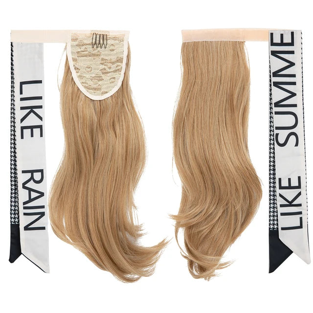 Premium Synthetic Wavy Clip in Ponytail With Hair Band Hair Extension Fake Hairpiece Blonde Wrap Around Pigtail Smooth Pony Tail - MONA HAIR 
