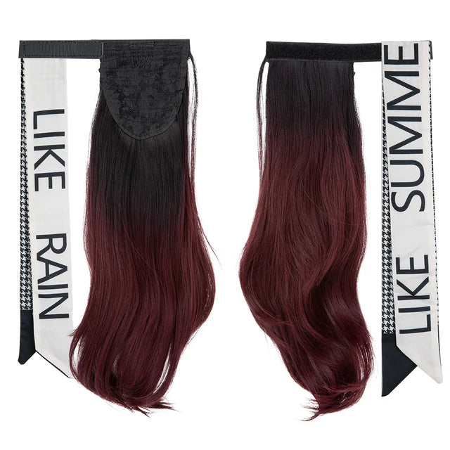 Premium Synthetic Wavy Clip in Ponytail With Hair Band Hair Extension Fake Hairpiece Blonde Wrap Around Pigtail Smooth Pony Tail - MONA HAIR 