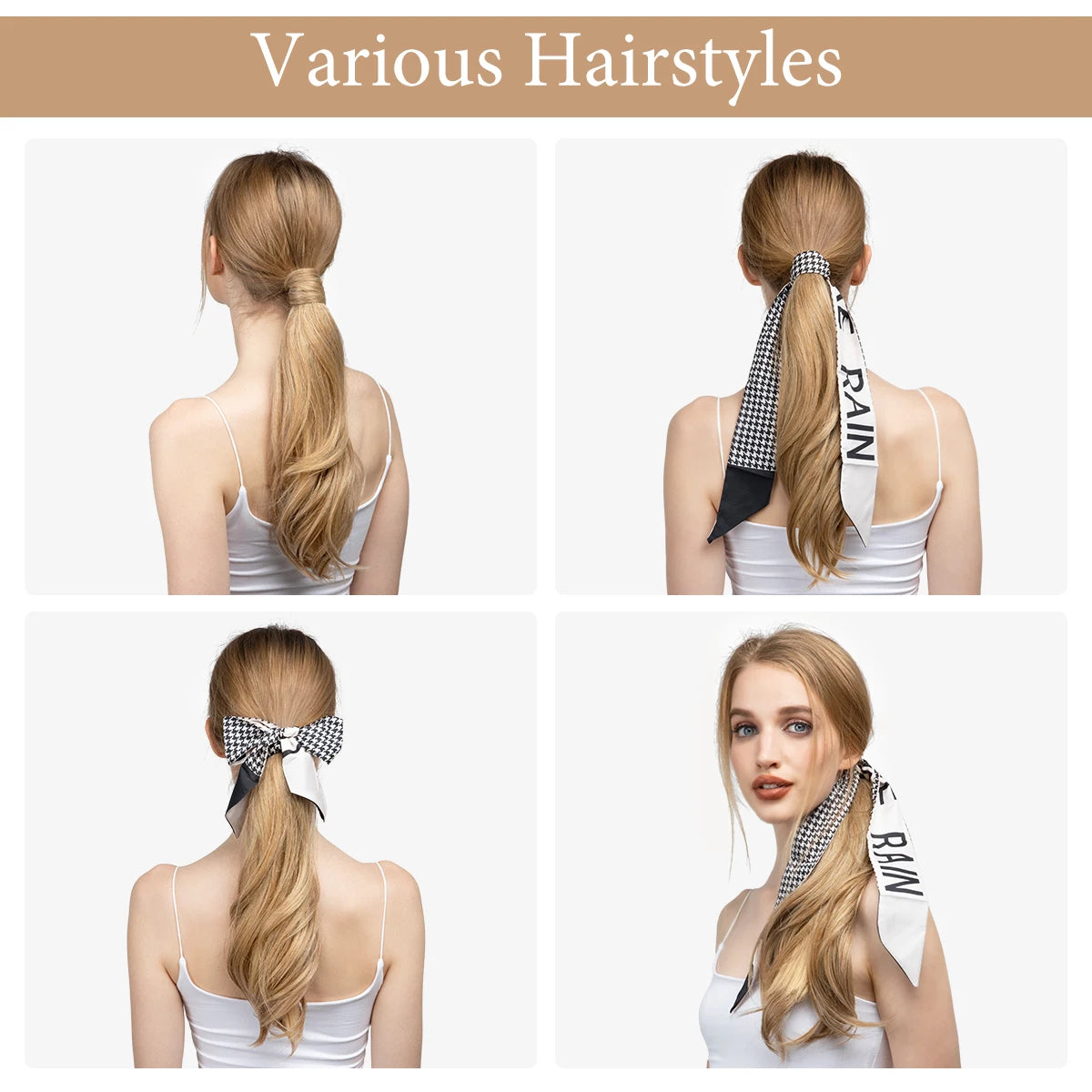 Premium Synthetic Wavy Clip in Ponytail With Hair Band Hair Extension Fake Hairpiece Blonde Wrap Around Pigtail Smooth Pony Tail - MONA HAIR 