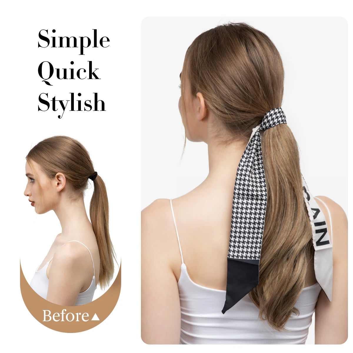 Premium Synthetic Wavy Clip in Ponytail With Hair Band Hair Extension Fake Hairpiece Brown Wrap Around Pigtail Smooth Pony Tail - MONA HAIR 