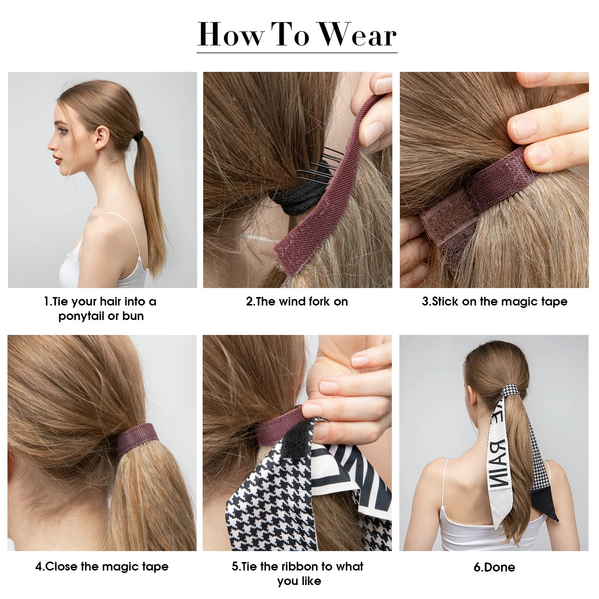 Premium Synthetic Wavy Clip in Ponytail With Hair Band Hair Extension Fake Hairpiece Brown Wrap Around Pigtail Smooth Pony Tail - MONA HAIR 