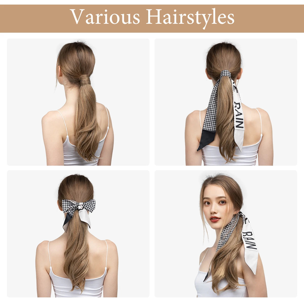 Premium Synthetic Wavy Clip in Ponytail With Hair Band Hair Extension Fake Hairpiece Brown Wrap Around Pigtail Smooth Pony Tail - MONA HAIR 
