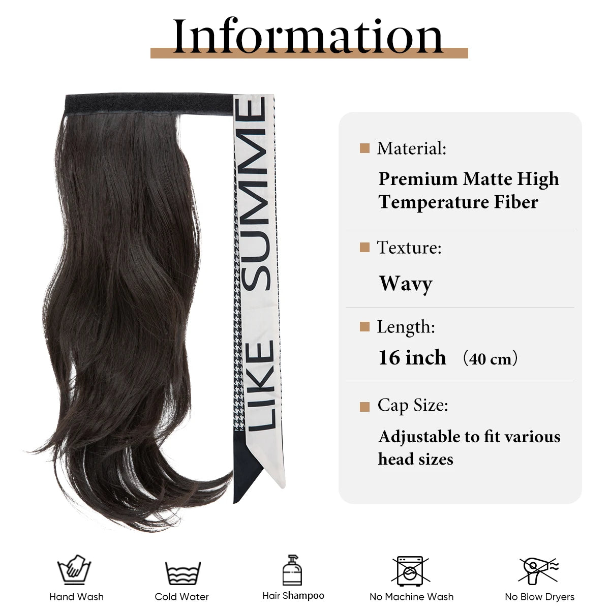 Premium Synthetic Wavy Clip in Ponytail With Hair Band Hair Extension Fake Hairpiece Brown Wrap Around Pigtail Smooth Pony Tail - MONA HAIR 