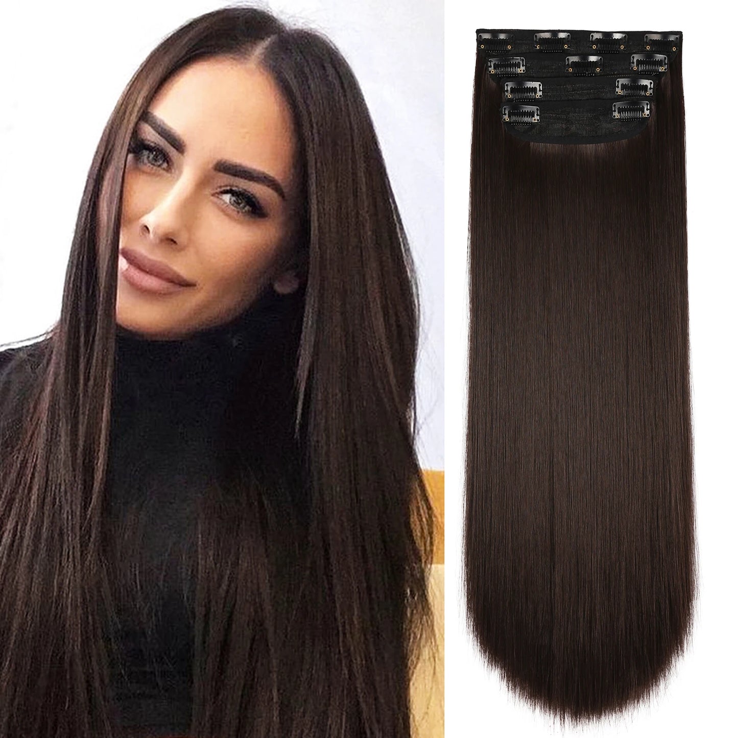 4PCS Clip-In Hair Extensions 20 Inch Long Wavy Synthetic Hair for Women – Thick Full Head Hairpieces with Secure Clips, Ombre Colour Blend, Natural Lo - MONA HAIR 