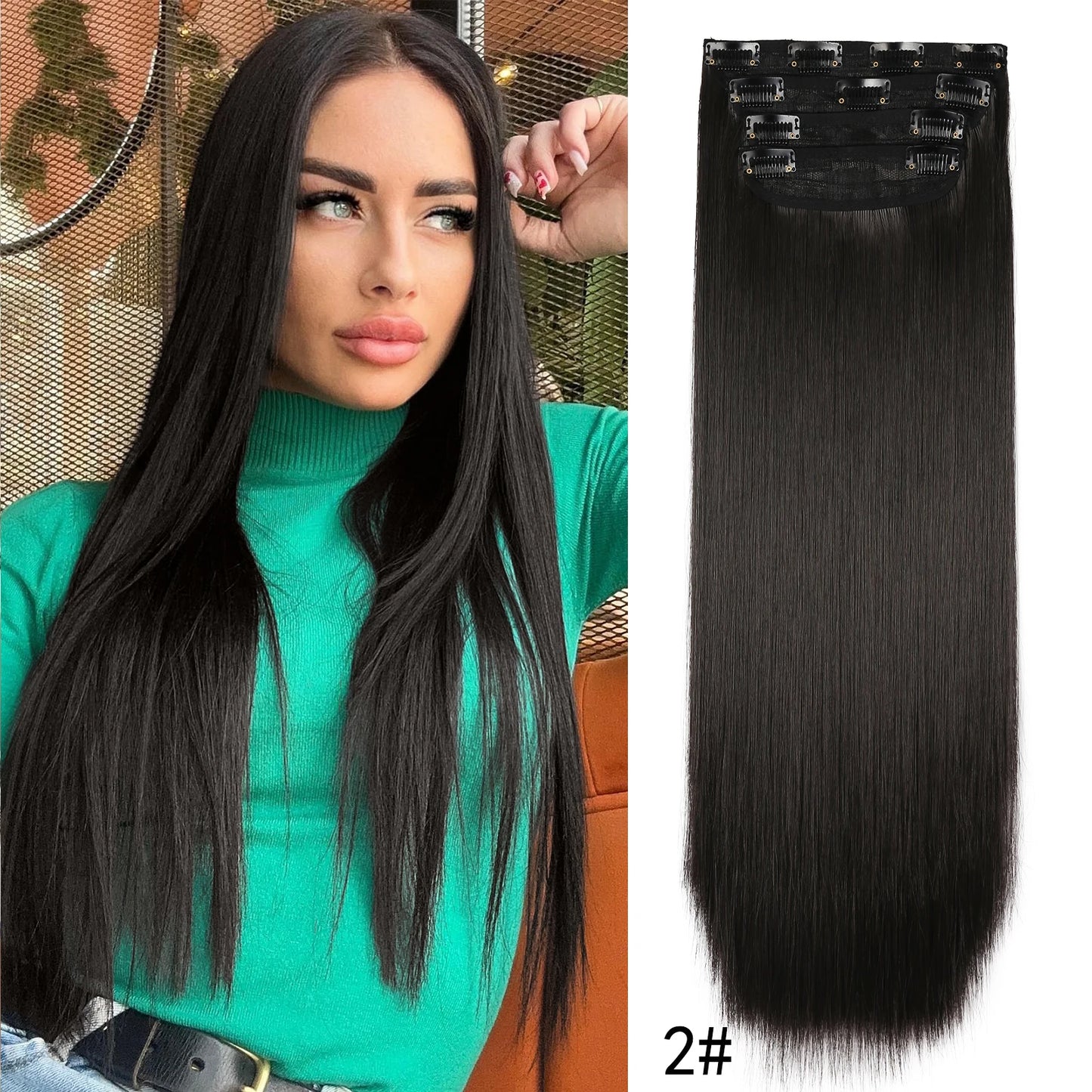4PCS Clip-In Hair Extensions 20 Inch Long Wavy Synthetic Hair for Women – Thick Full Head Hairpieces with Secure Clips, Ombre Colour Blend, Natural Lo - MONA HAIR 