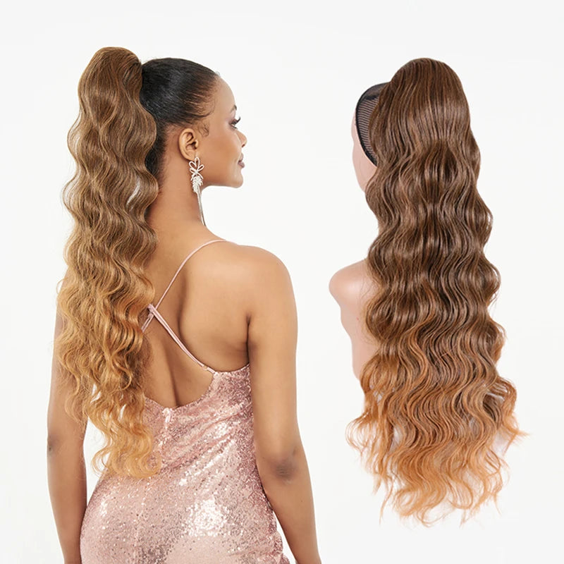 Long Ponytail  Drawstring Long Natural Wave Hairpiece Ponytail Extensions Heat Resistant Hair - MONA HAIR 