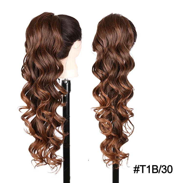 Synthetic Ponytail Extensions Long Loose Curl Drawstring Ponytail for Women clip in hair extensions Black Fake Hair - MONA HAIR 
