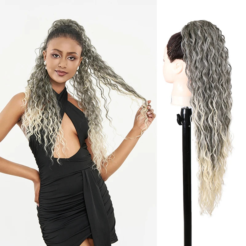 Long Ponytail  Drawstring Long Natural Wave Hairpiece Ponytail Extensions Heat Resistant Hair - MONA HAIR 