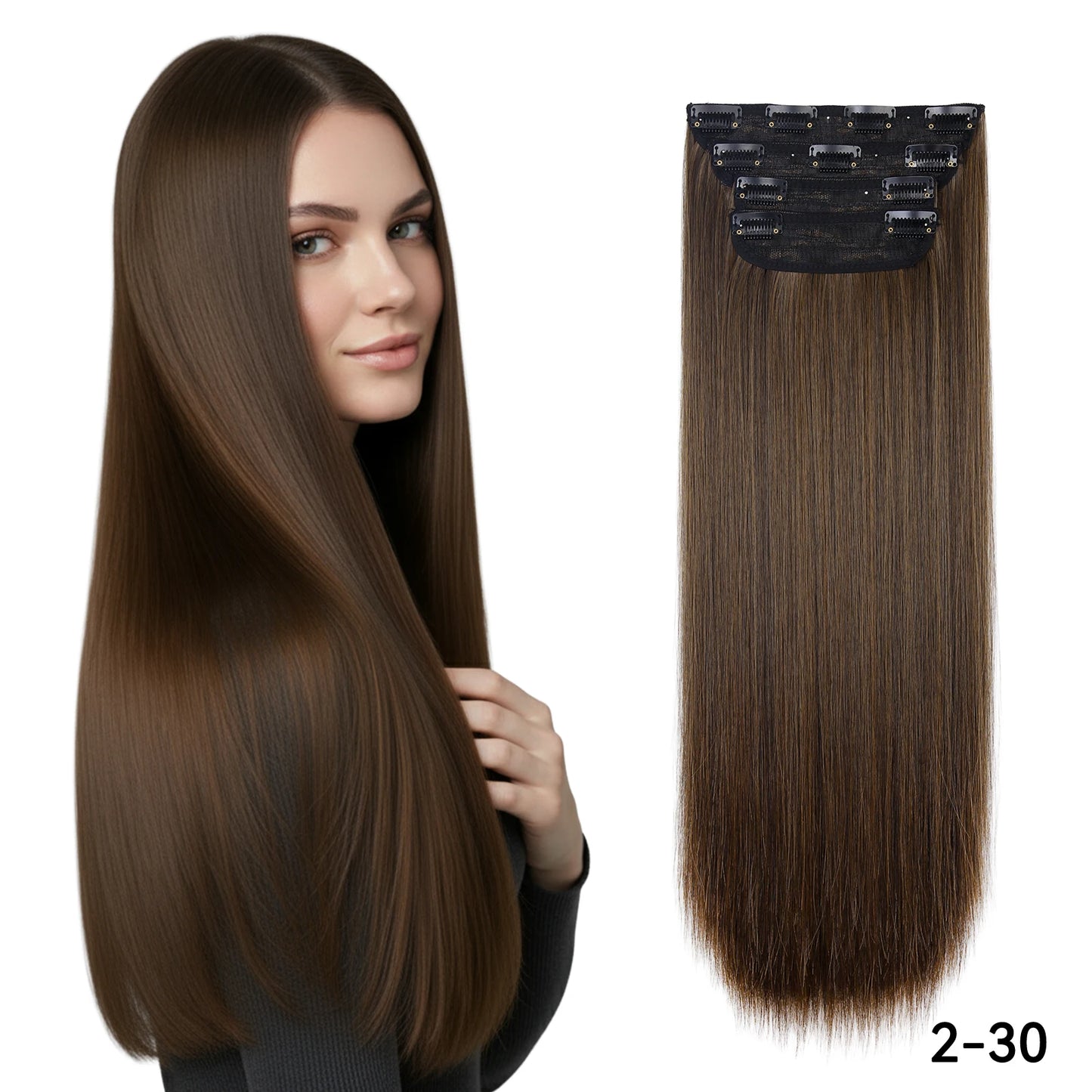 4PCS Clip-In Hair Extensions 20 Inch Long Wavy Synthetic Hair for Women – Thick Full Head Hairpieces with Secure Clips, Ombre Colour Blend, Natural Lo - MONA HAIR 