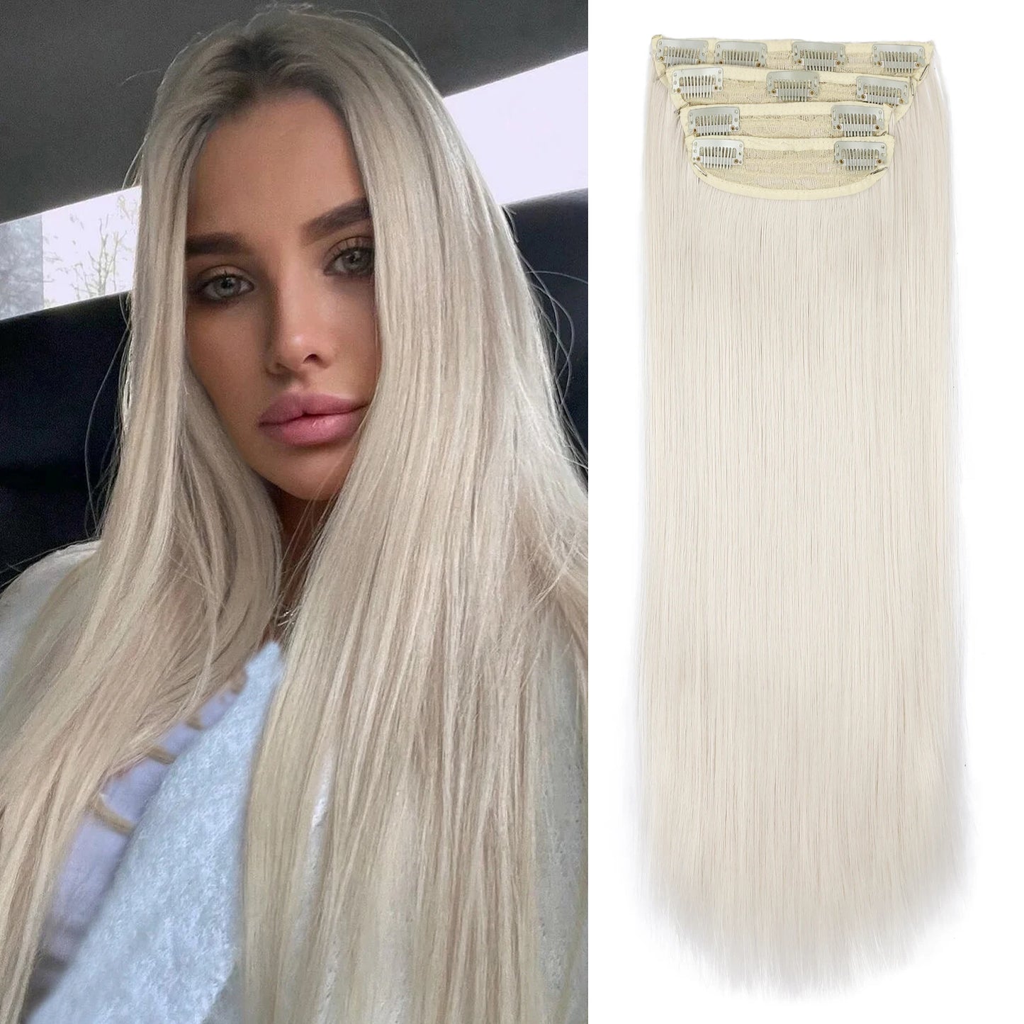 4PCS Clip-In Hair Extensions 20 Inch Long Wavy Synthetic Hair for Women – Thick Full Head Hairpieces with Secure Clips, Ombre Colour Blend, Natural Lo - MONA HAIR 