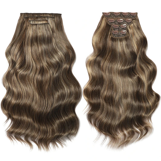 Bio Body-Wave Clip in Hair Extensions  22" 4Pcs/lot 220g Soft Natural Heat Resistant Bio-Synthetic Fiber