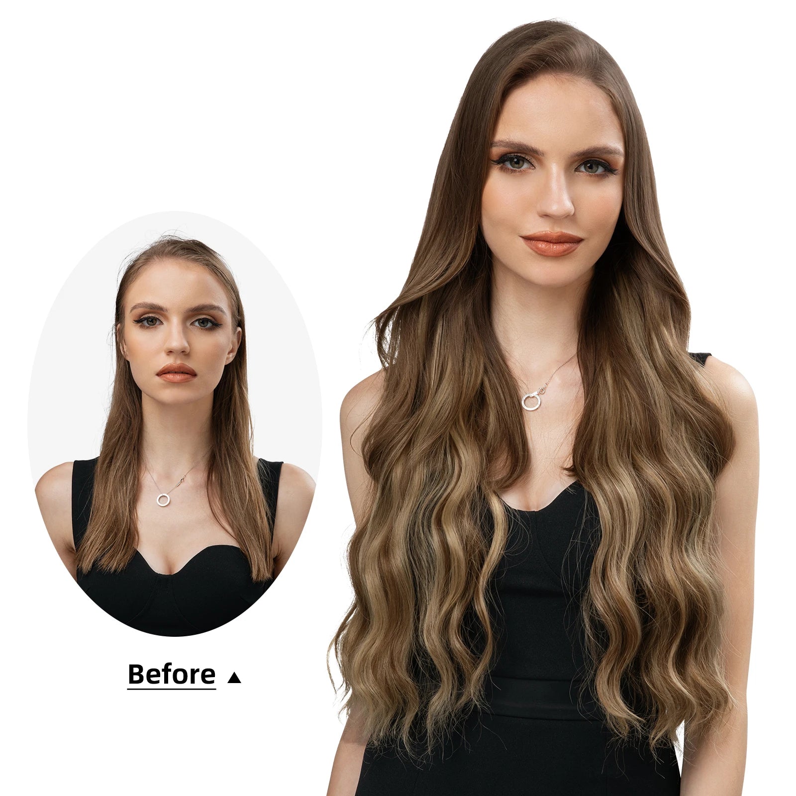 MONA PREMIUM QUALITY Wave Invisible Clip in Hair Extensions Fish Line Ombre Natural Blonde Hairpiece Fake Hair Piece For Woman - MONA HAIR 