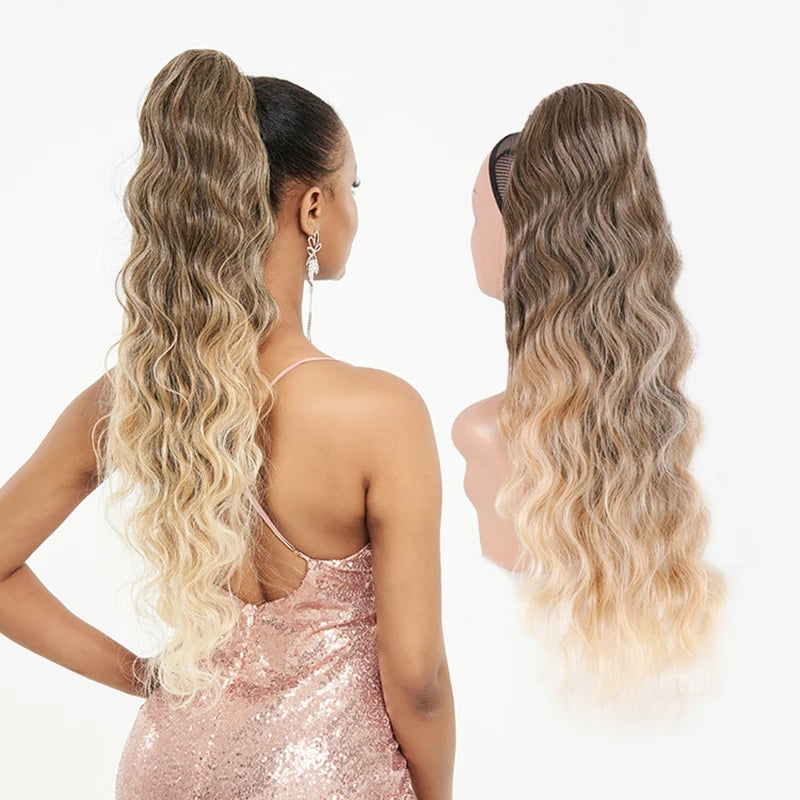 Long Ponytail  Drawstring Long Natural Wave Hairpiece Ponytail Extensions Heat Resistant Hair - MONA HAIR 