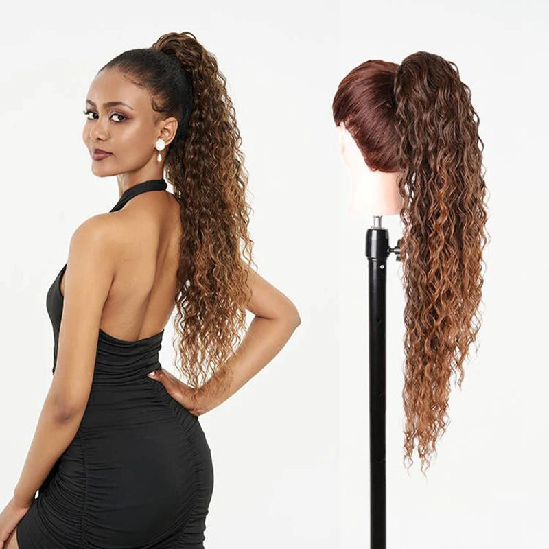 Long Ponytail  Drawstring Long Natural Wave Hairpiece Ponytail Extensions Heat Resistant Hair - MONA HAIR 
