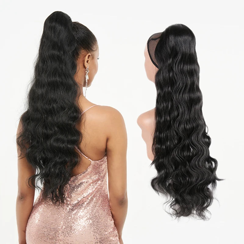 Long Ponytail  Drawstring Long Natural Wave Hairpiece Ponytail Extensions Heat Resistant Hair - MONA HAIR 