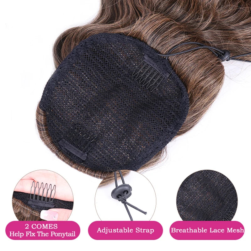 Kanekalon Futura Extra Long 36 Inches Hairpiece Drawstring Ponytail Hair Extension - MONA HAIR 