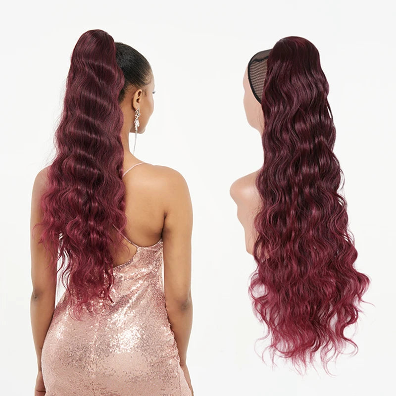 Long Ponytail  Drawstring Long Natural Wave Hairpiece Ponytail Extensions Heat Resistant Hair - MONA HAIR 