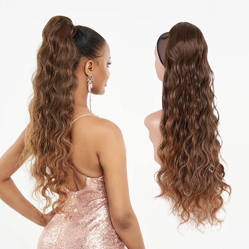Long Ponytail  Drawstring Long Natural Wave Hairpiece Ponytail Extensions Heat Resistant Hair - MONA HAIR 