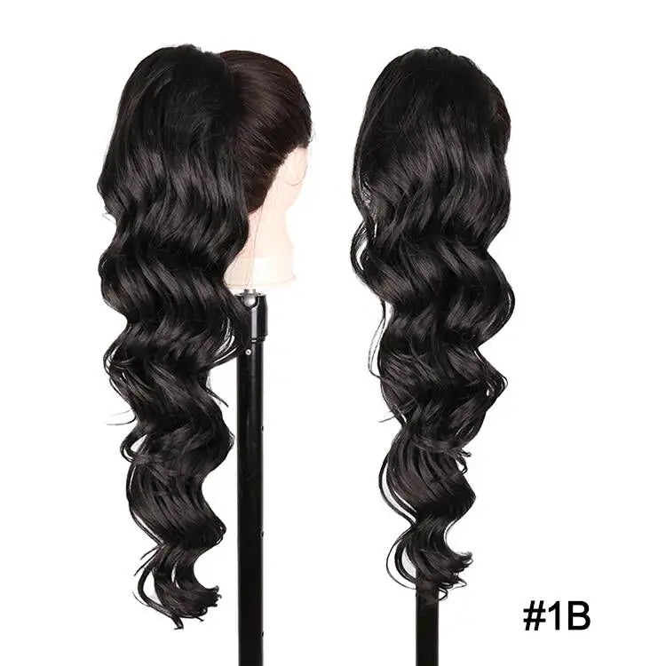 Synthetic Ponytail Extensions Long Loose Curl Drawstring Ponytail for Women clip in hair extensions Black Fake Hair - MONA HAIR 