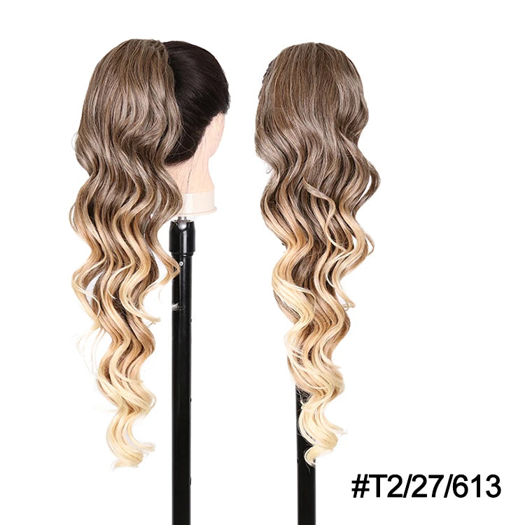 Synthetic Ponytail Extensions Long Loose Curl Drawstring Ponytail for Women clip in hair extensions Black Fake Hair - MONA HAIR 