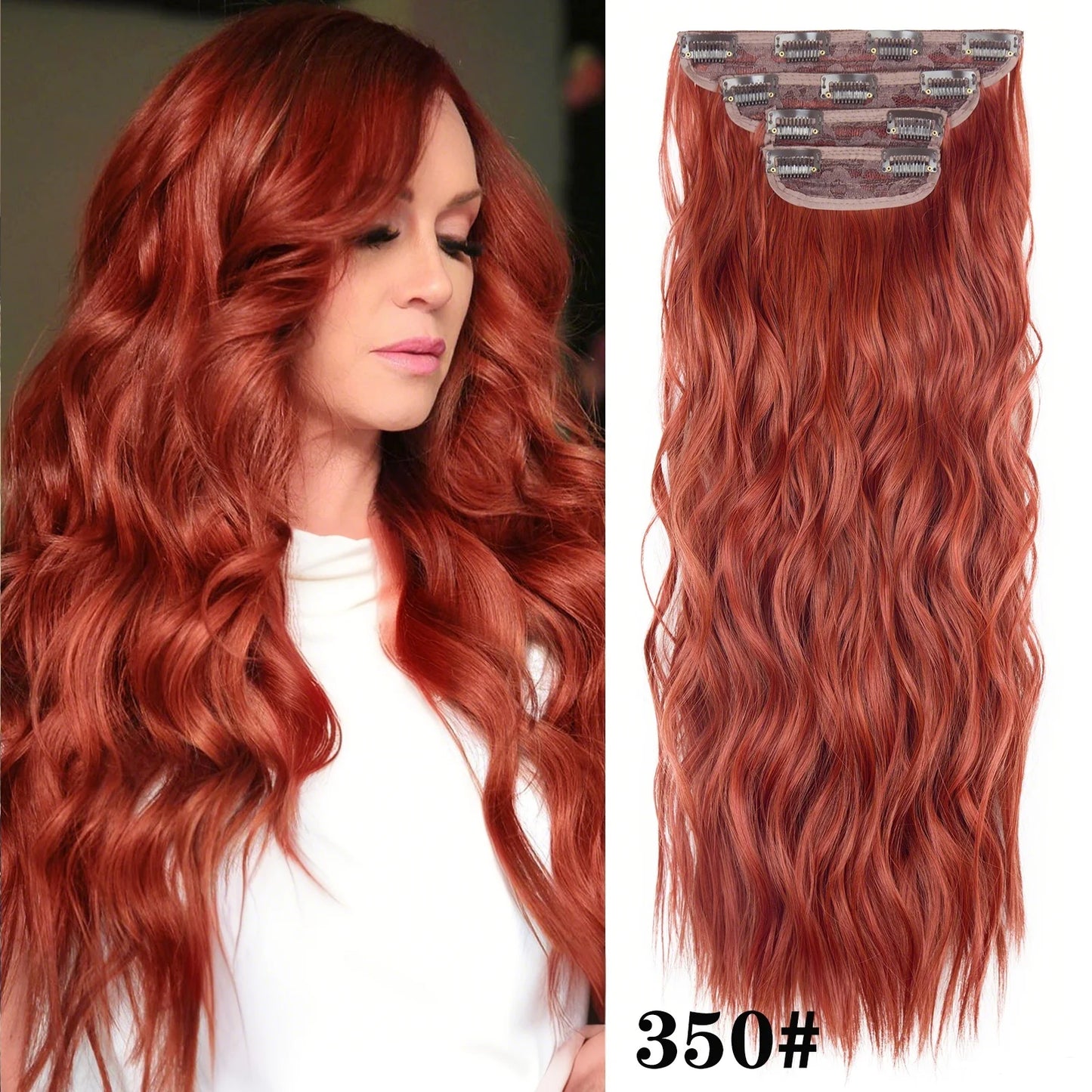 4PCS Clip-In Hair Extensions 20 Inch Long Wavy Synthetic Hair for Women – Thick Full Head Hairpieces with Secure Clips, Ombre Colour Blend, Natural Lo - MONA HAIR 