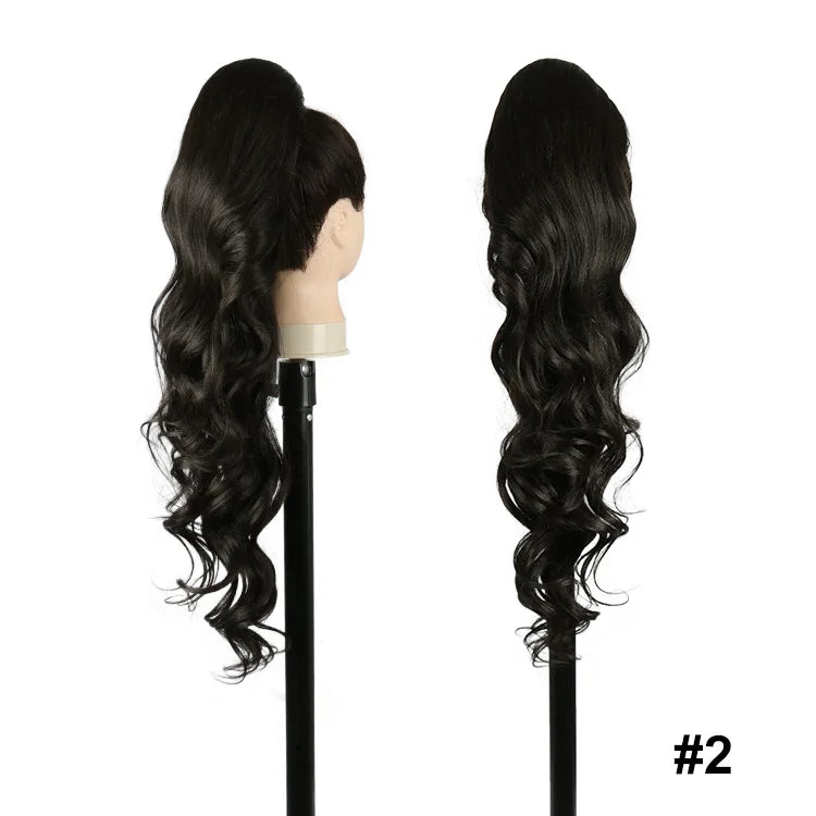 Synthetic Ponytail Extensions Long Loose Curl Drawstring Ponytail for Women clip in hair extensions Black Fake Hair - MONA HAIR 