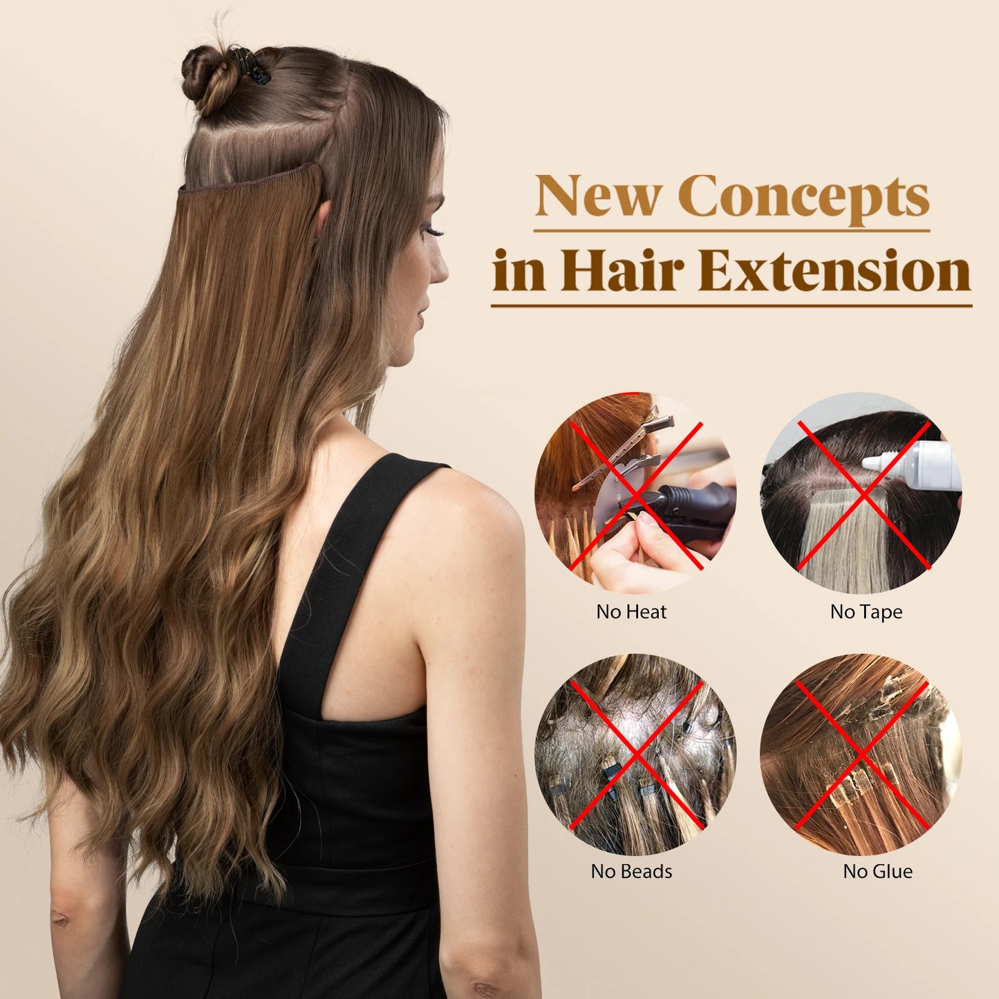 MONA PREMIUM QUALITY  Wave Invisible Clip in Hair Extensions Fish Line Ombre Natural Blonde One Piece Hairpiece Fake Hair Piece - MONA HAIR 